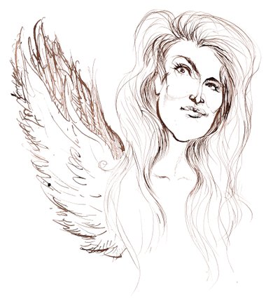 Angela Carter, English novelist and journalist; caricatured with wings in reference to her novel Nights at the Circus by Neale Osborne